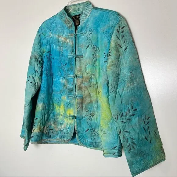 Mirasol Turquoise Quilted Jacket Oriental Style Lagenlook Artsy Rayon Size Large - Picture 4 of 11